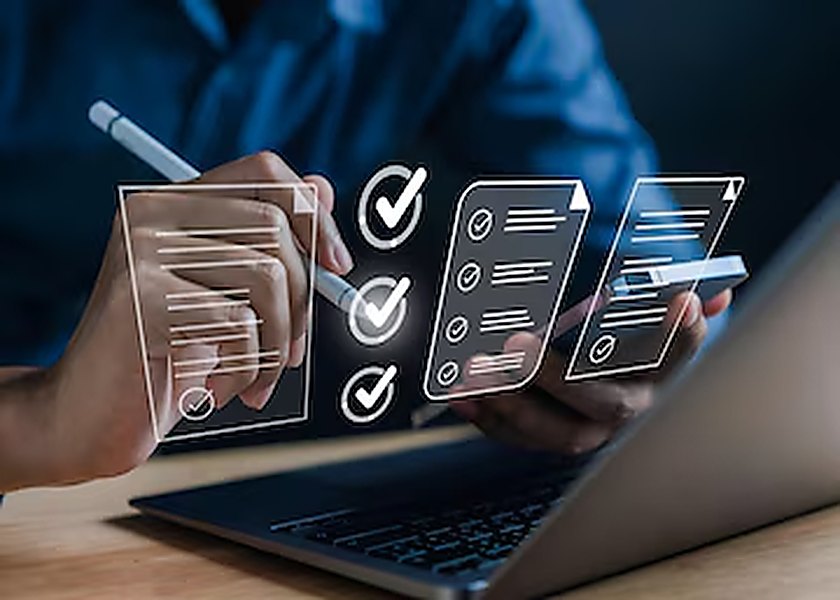 Checklist and planning interface over a laptop